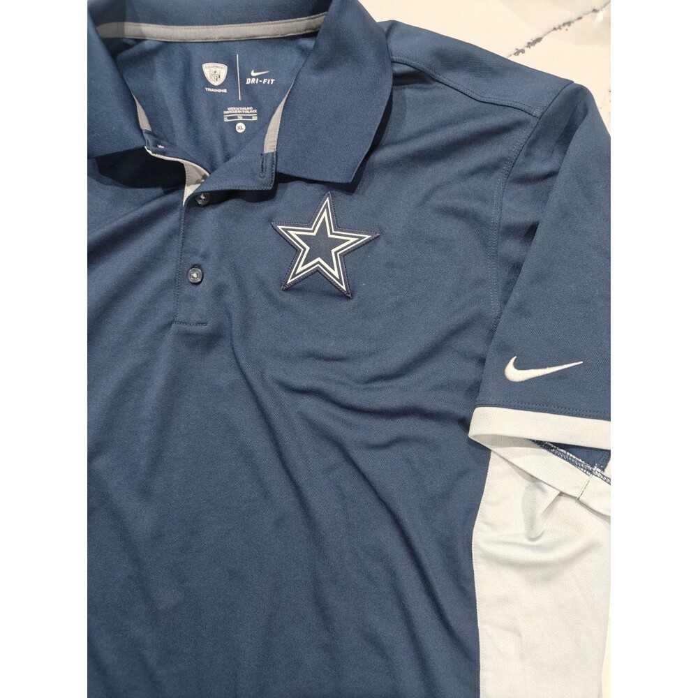 Nike NFL Dallas Cowboys Dri-Fit Performance Polo Shirt Navy Blue Gray Size XL